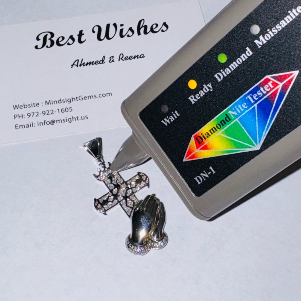 Real diamond cross pendant, free appraisal, gift for him, Praying hand cross WOW